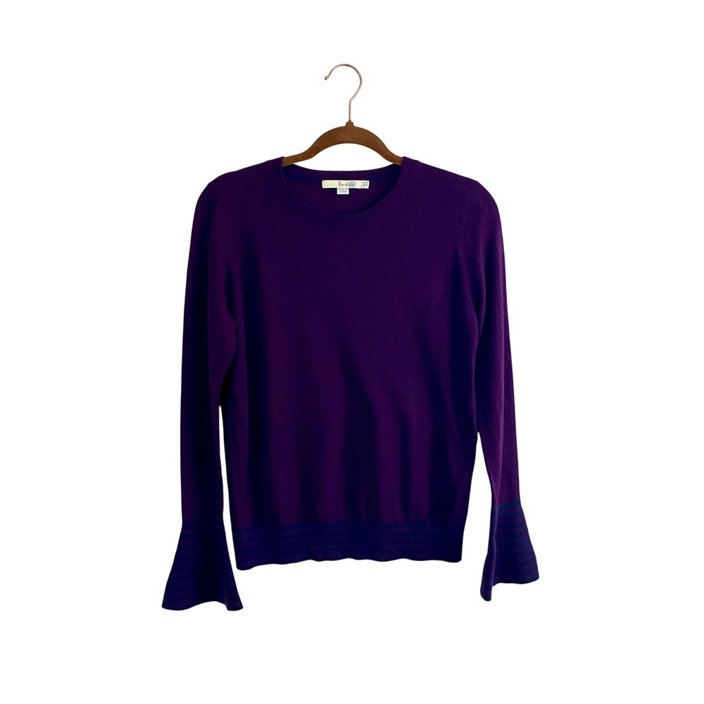 Boden 100% Wool Purple Flared Bell Sleeve Knit Sweater Top Crew Neck US 8 UK 12